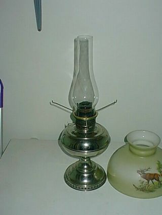 Rare Antique B&H Bradley Hubbard Elk Glass Shade Oil Lamp Lantern Vintage Workin 3