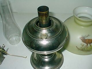 Rare Antique B&H Bradley Hubbard Elk Glass Shade Oil Lamp Lantern Vintage Workin 4
