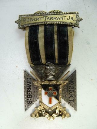 Antique Sterling Silver Solid Gold Knights Templar Badge Medal Pin St Bernard