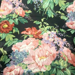 Vintage Cyrus Clark Wisteria Floral Chintz Fabric 2,  Yards Black Pink Roses