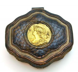 1900 Antique Jewelry Box Art Nouveau French Cameo Jewelry Box Dragon Skin Pewter 2