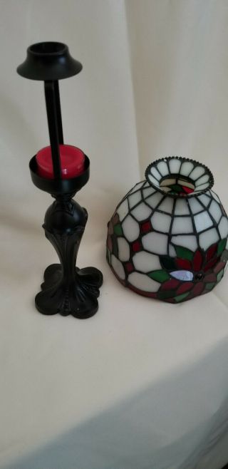 Partylite Poinsettia Tealight Candle Lamp Stained Glass Design Retired P8252