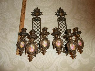 Vintage Ornate Bronze Wall Mount Sconce Candle Holders 16.  5” X 7.  5” Fine