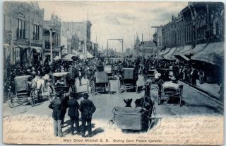 1905 Mitchell,  South Dakota Postcard " Main Street During Corn Palace Carnival "