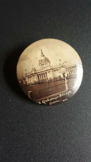 U.  S.  Government Building Omaha 1898 Vintage Pinback Button