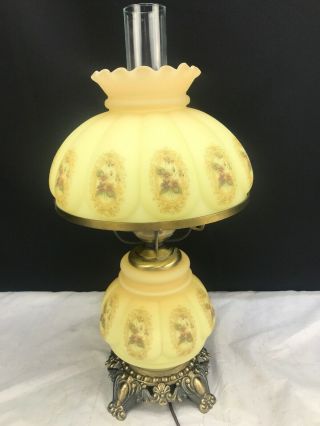 Vintage Custard Hurricane Parlor Lamp Flowers Gone With The Wind Melon Shade 21”