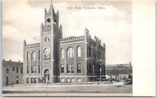 Guthrie,  Oklahoma Postcard City Hall Building,  Street View Wheelock C1910s