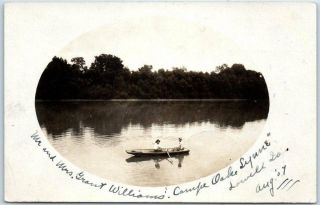 Lowell,  Iowa Rppc Real Photo Postcard Couple In Row Boat / 1907 Cancel