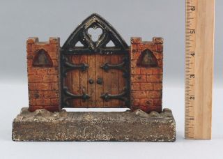 Rare Antique Cast Iron Painted Gothic Medieval Gate Doorway Doorstop,  Nr
