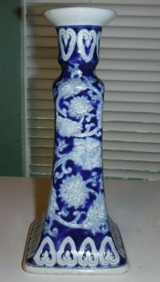 Vintage Porcelain Blue And White Candle Holder From China,  Hand Painted In Macau