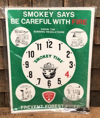 Vintage Nos Prevent Forest Fires Smokey The Bear Clock Park Sign