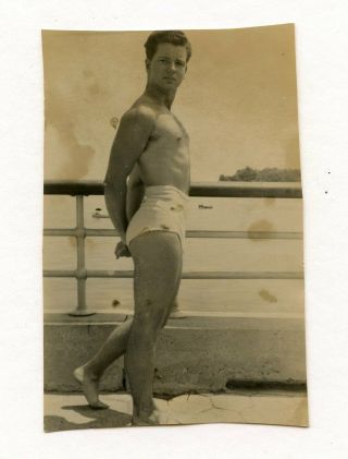 17 Vintage Photo Swimsuit Muscle Man Boy Posing 4 Buddy Beach Snapshot Gay
