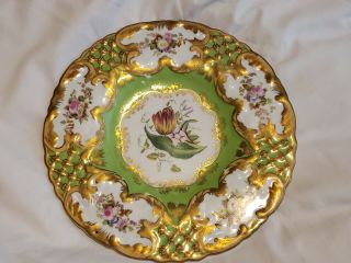 Chelsea House Hall Hand Painted Plate Green And Gold With Tulip