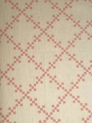 Vintage Handmade Pink And White Irish Chain Quilt,  72x80