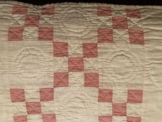 Vintage Handmade Pink And White Irish Chain Quilt,  72x80 2