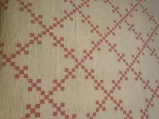 Vintage Handmade Pink And White Irish Chain Quilt,  72x80 3