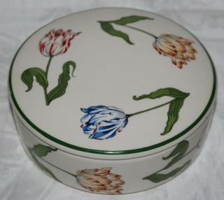 Vintage Tiffany Tulips Lidded Porcelain Trinket Box Designed For Tiffany England