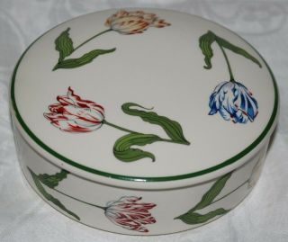 Vintage Tiffany Tulips Lidded Porcelain Trinket Box Designed for Tiffany England 2