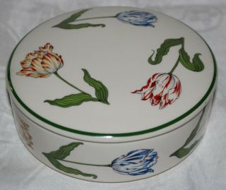 Vintage Tiffany Tulips Lidded Porcelain Trinket Box Designed for Tiffany England 3