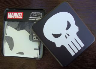 Marvel Comics The Punisher Slimfold Wallet W/ Collector Tin Case Box Black Skul