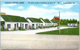 Forest Park,  Georgia Postcard Cahaba Motor Lodge Highway 41 Roadside Kropp Linen
