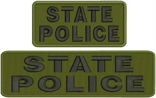 State Police Embroidery Patches 3x10 And 3x6 Hook Black And Od Green