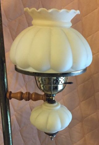 VINTAGE WHITE GLASS PATTERN HURRICANE 3 WAY 3 LAMP BRASS FLOOR LAMP 2