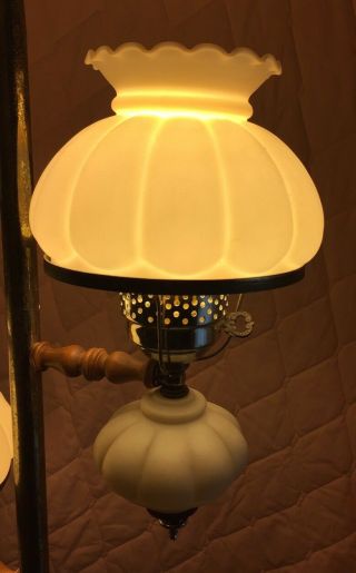 VINTAGE WHITE GLASS PATTERN HURRICANE 3 WAY 3 LAMP BRASS FLOOR LAMP 5