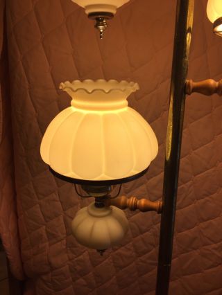 VINTAGE WHITE GLASS PATTERN HURRICANE 3 WAY 3 LAMP BRASS FLOOR LAMP 6