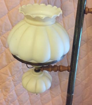 VINTAGE WHITE GLASS PATTERN HURRICANE 3 WAY 3 LAMP BRASS FLOOR LAMP 8