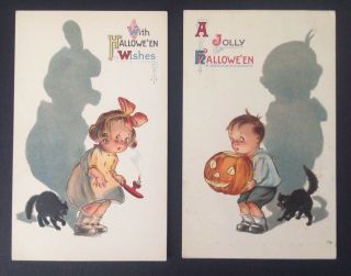 Gottschalk Dreyfuss & Davis Halloween Postcards (2) Cute Children,  Shadows
