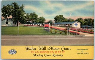 Bowling Green,  Kentucky Postcard Baker Hill Motor Court Route 31 Roadside Linen