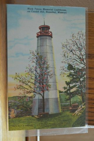 C 1945 Mark Twain Memorial Lighthouse Cardiff Hill Hannibal Missouri Postcard