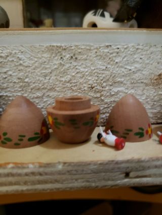 miniature vintage handmade and painted wooden eggs with little people inside 7 3