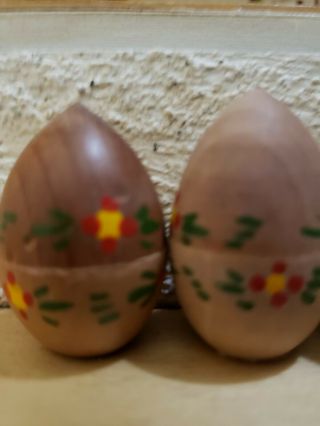 miniature vintage handmade and painted wooden eggs with little people inside 7 8