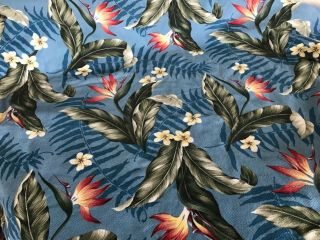 2x (56x74”) Panels Vintage Barkcloth Fabric Tropical Hawaiian Floral Blue 4.  1yds