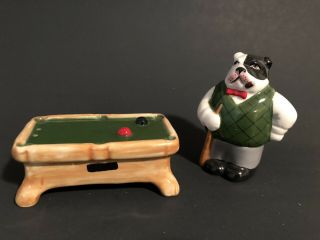 Vintage C.  A.  Ca Salt And Pepper Shakers Bull Dog Pool Billiards Table Ceramic