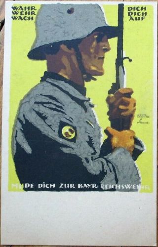 Ludwig Hohlwein/artist - Signed 1920s Wwi Postcard: German Soldier W/rifle