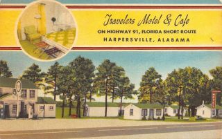 Harpersville Alabama Travelers Motel & Cafe Pure Gas Station Roadside 1952 Linen