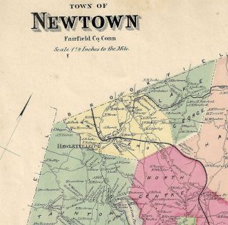 1867 Newtown,  Ct.  Map,  Not A Reprint,  Edge Stains,