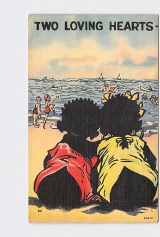 Vintage Postcard Black Americana Comic Two Loving Hearts 2
