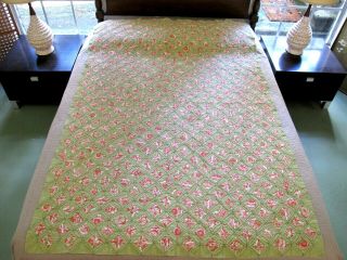 Small Vintage All Cotton Hand Sewn Cathedral Window Quilt,  76 " X 52 " ; Good