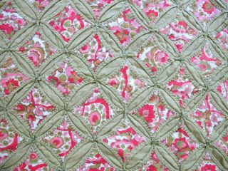 SMALL Vintage All Cotton Hand Sewn CATHEDRAL WINDOW Quilt,  76 