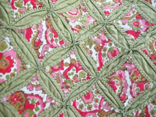 SMALL Vintage All Cotton Hand Sewn CATHEDRAL WINDOW Quilt,  76 