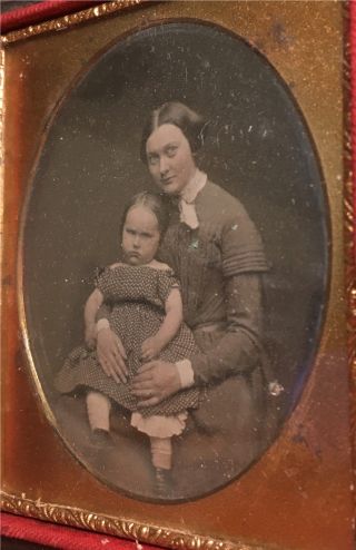 1/6 Plate Daguerreotype In Case - Woman & Child Post Mortem Photo Tinted