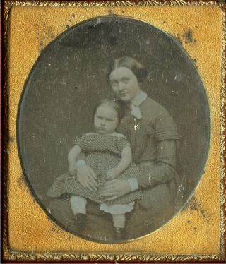 1/6 Plate Daguerreotype in Case - Woman & Child Post Mortem Photo Tinted 5