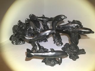 Rare Pewter San Dolphin Set Of 8 By Michael Ricker 1995 To 1998