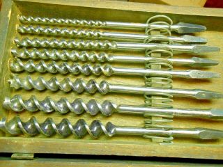 RARE Set,  C.  E.  Jennings Arrow Head No.  3C Auger Drill Bits,  Wood Box,  (13pc) 3