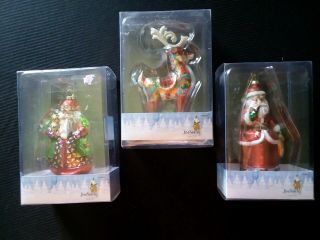 Jim Shore " Dashaway " Glass Ornaments 2 Santas And 1 Reindeer Yr 2012