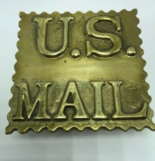 Vintage Solid Brass U.  S.  Mail Lidded Stamp Dish - Decorative Desk Item
